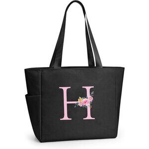 Personalized Beach Tote Bag Black-h